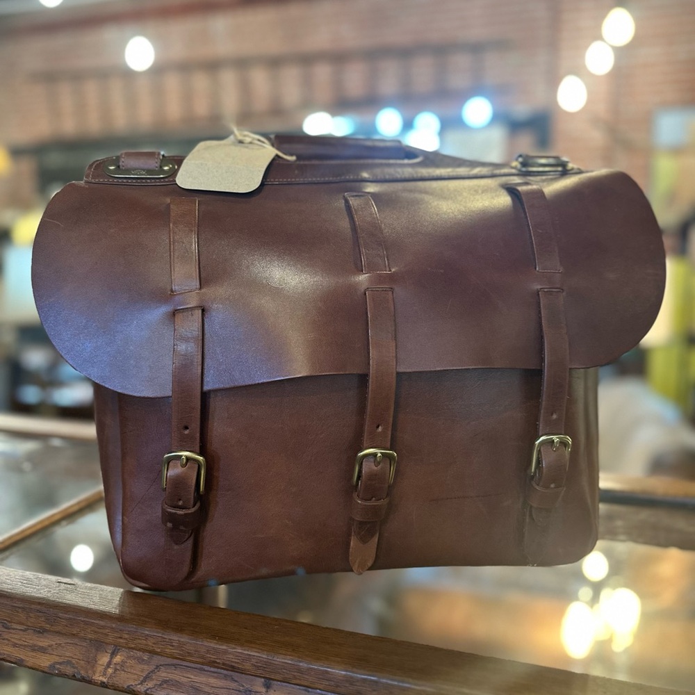 Classic Men's Leather Saddlebag Briefcase - Brown, Colonel Littleton